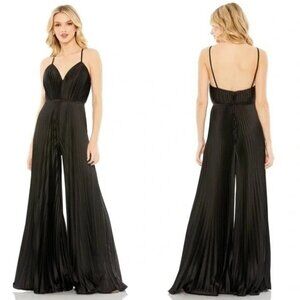 Mac Duggal 26319 Black Pleated Jumpsuit Wide Leg Size 4 NWT